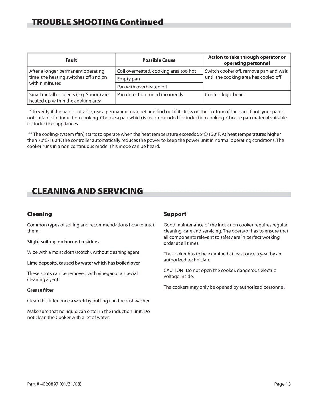 Garland GMIU5.5, GMIU3.5 operation manual Cleaning and Servicing, Support 