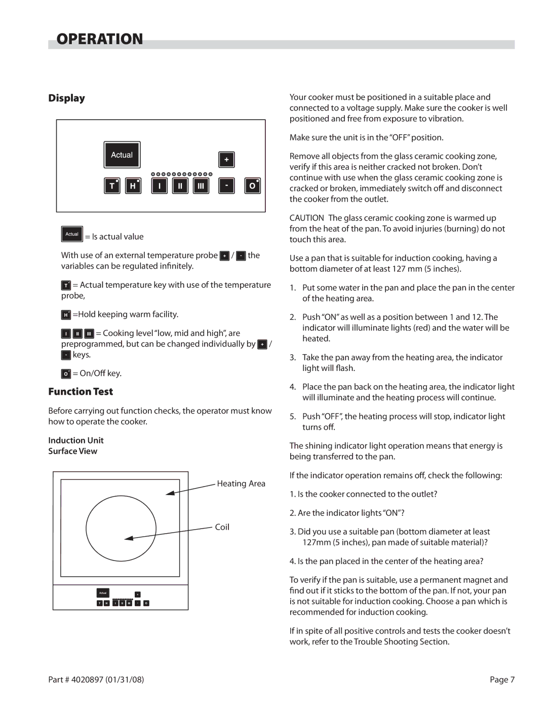 Garland GMIU5.5, GMIU3.5 operation manual Operation, Display, Function Test 