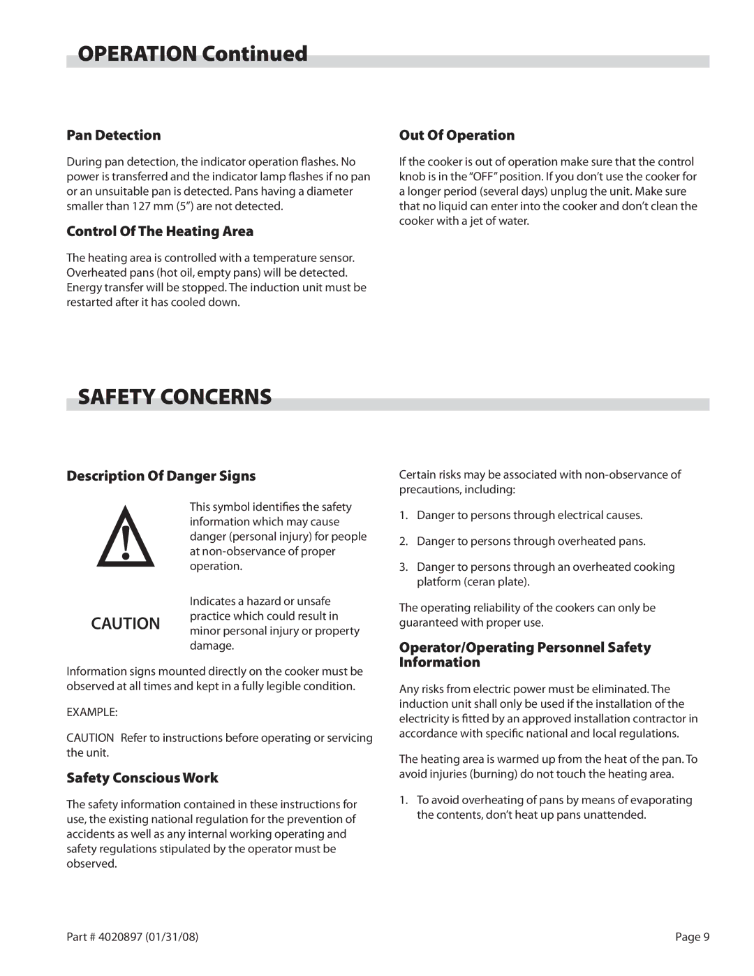 Garland GMIU5.5, GMIU3.5 operation manual Safety Concerns 