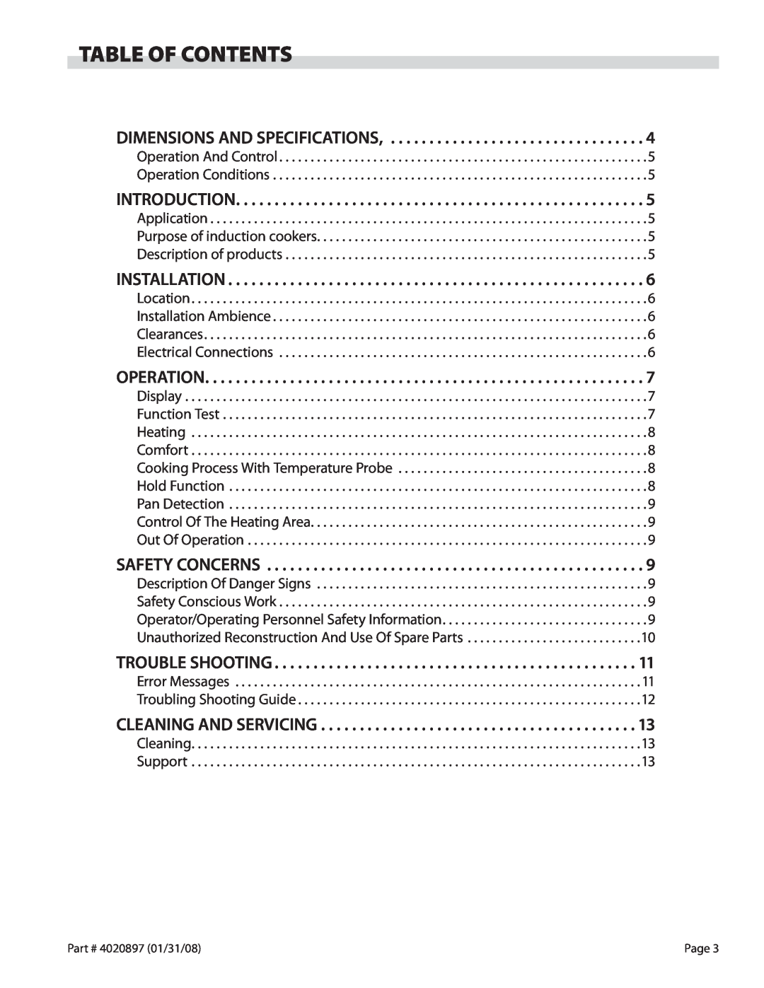 Garland GMIU5.5, GMIU3.5 operation manual Table Of Contents, Page 
