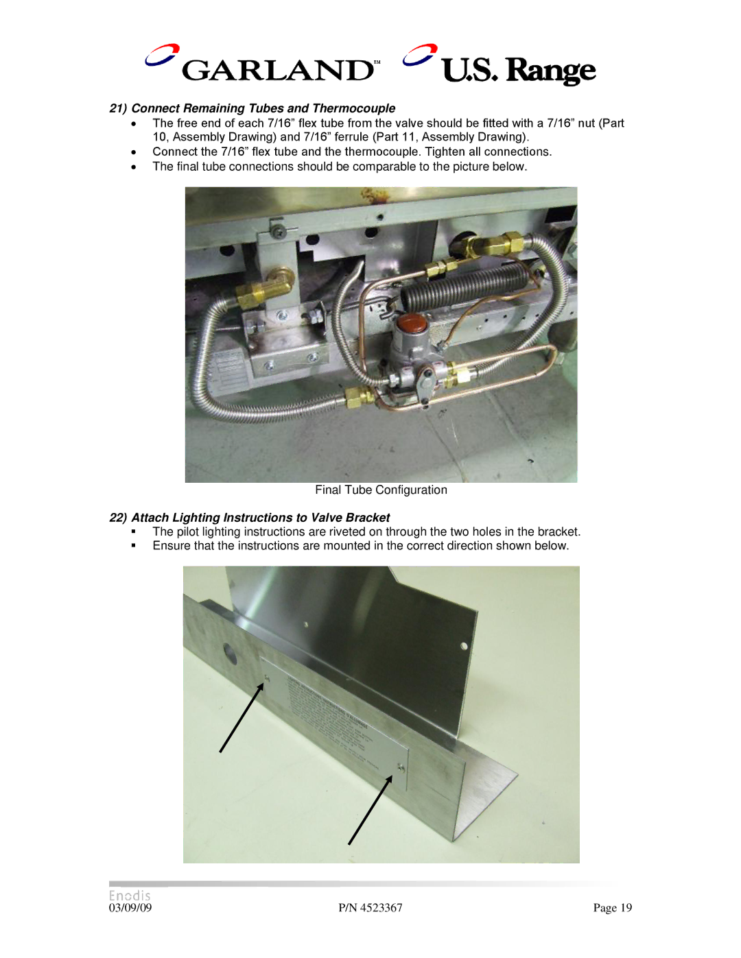 Garland H280 manual Connect Remaining Tubes and Thermocouple, Attach Lighting Instructions to Valve Bracket 