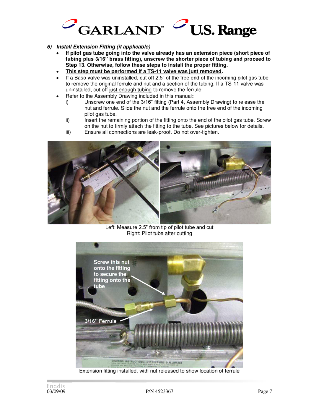 Garland H280 manual Install Extension Fitting if applicable 