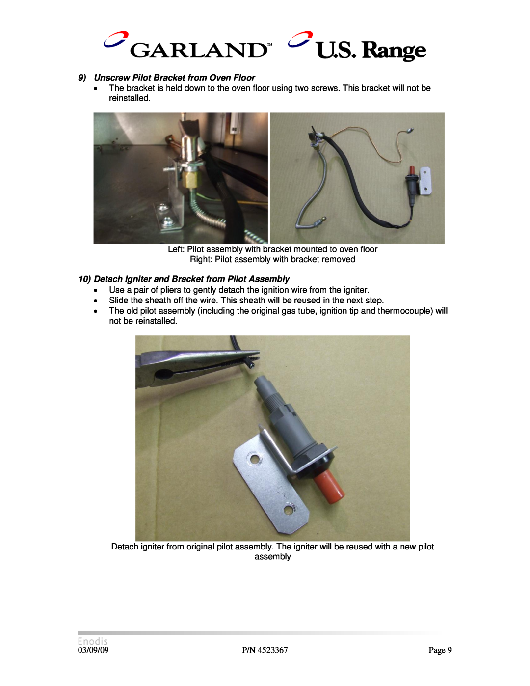 Garland H280 manual Unscrew Pilot Bracket from Oven Floor, Detach Igniter and Bracket from Pilot Assembly 