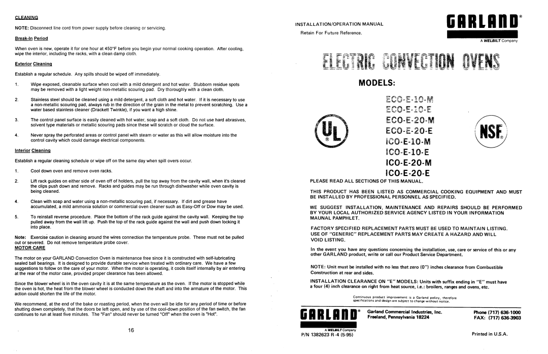 Garland ECO-E-10-E, ICO-E-10-M, ICO-E-20-E, ECO-E-20-E, ECO-E-10-M, ECO-E-20-M, ICO-E-10-E, ICO-E-20M manual 