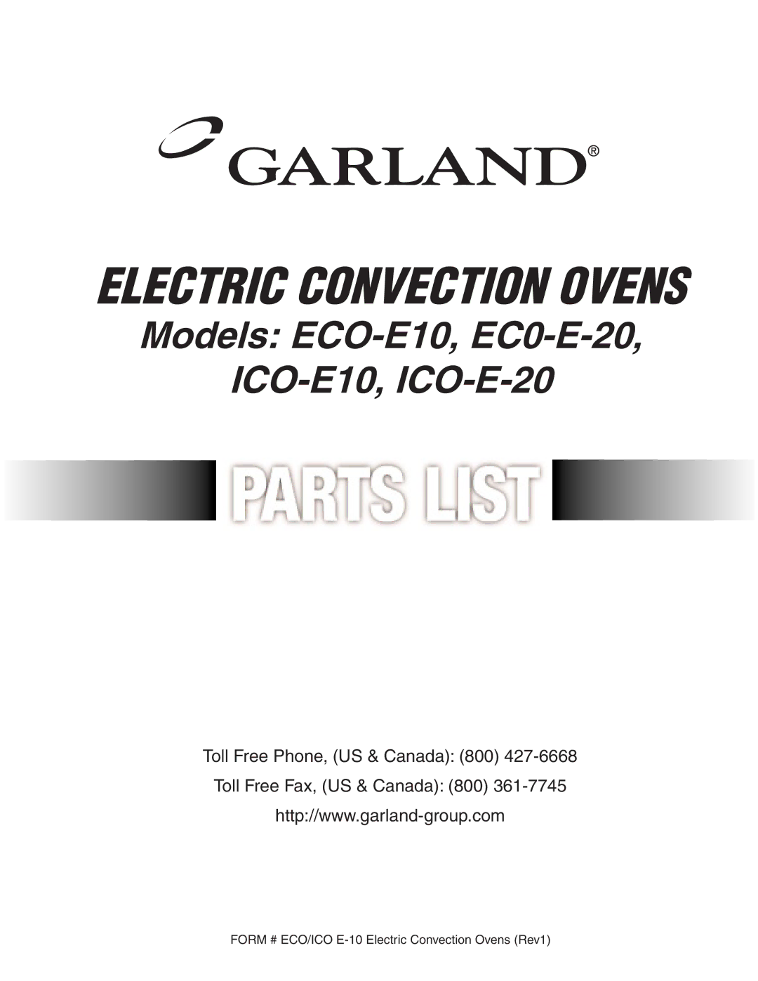 Garland ECO-E10, ICO-E-20, EC0-E-20, ICO-E10 manual Electric Convection Ovens 