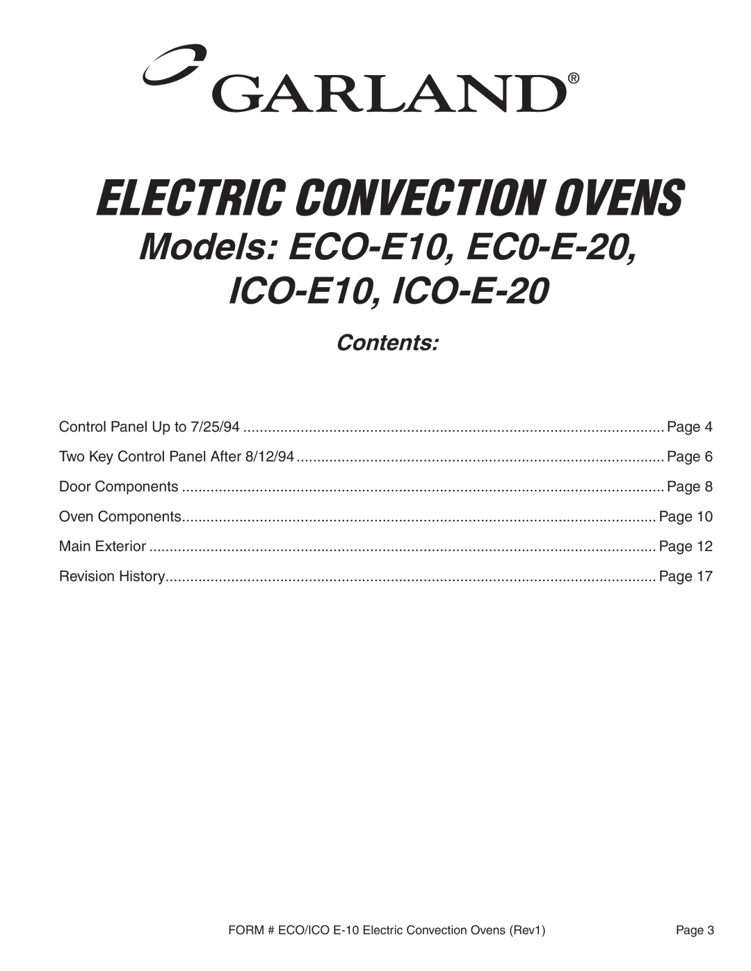 Garland ICO-E10, ICO-E-20, ECO-E10, EC0-E-20 manual Contents 