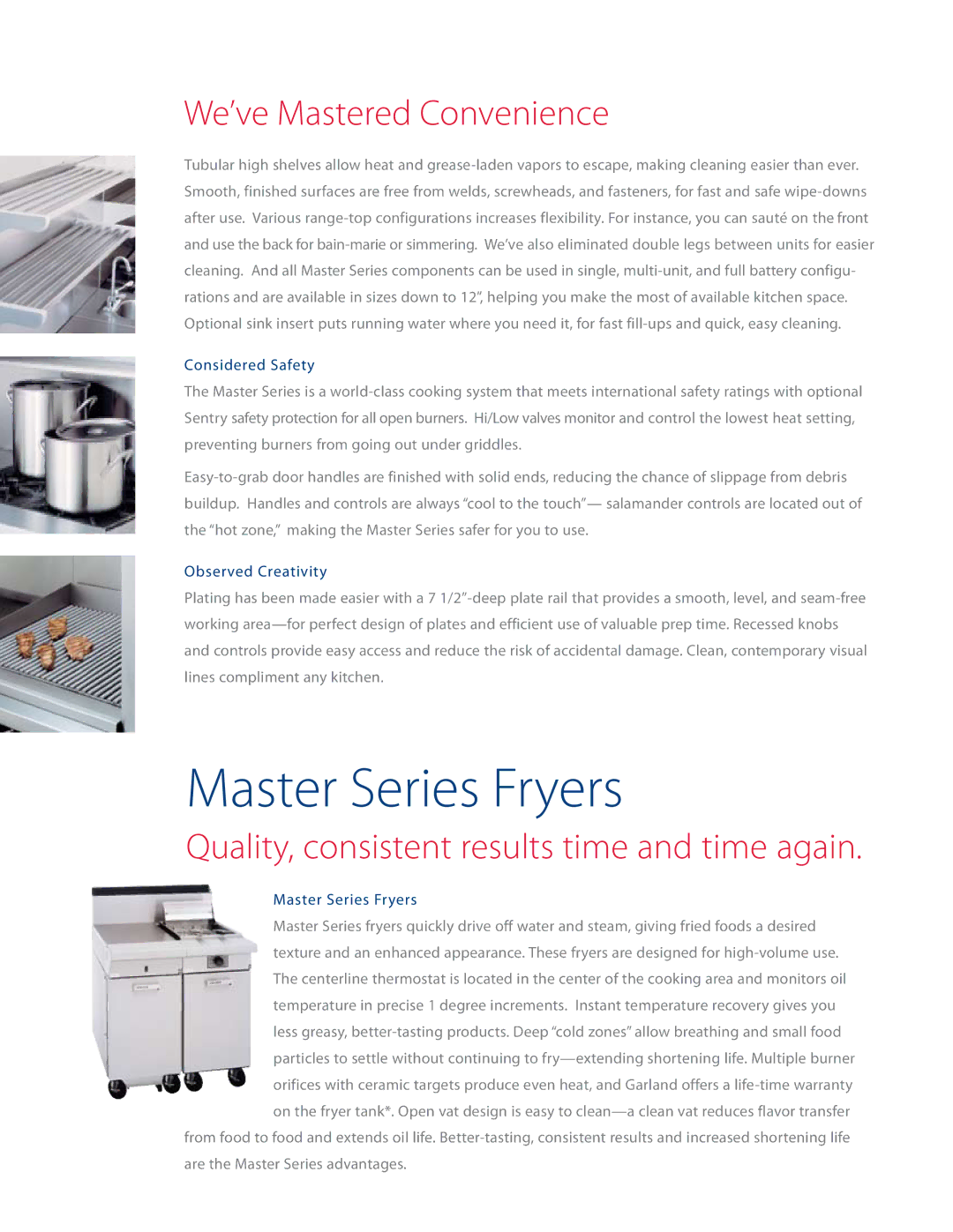 Garland manual Master Series Fryers, We’ve Mastered Convenience, Quality, consistent results time and time again 