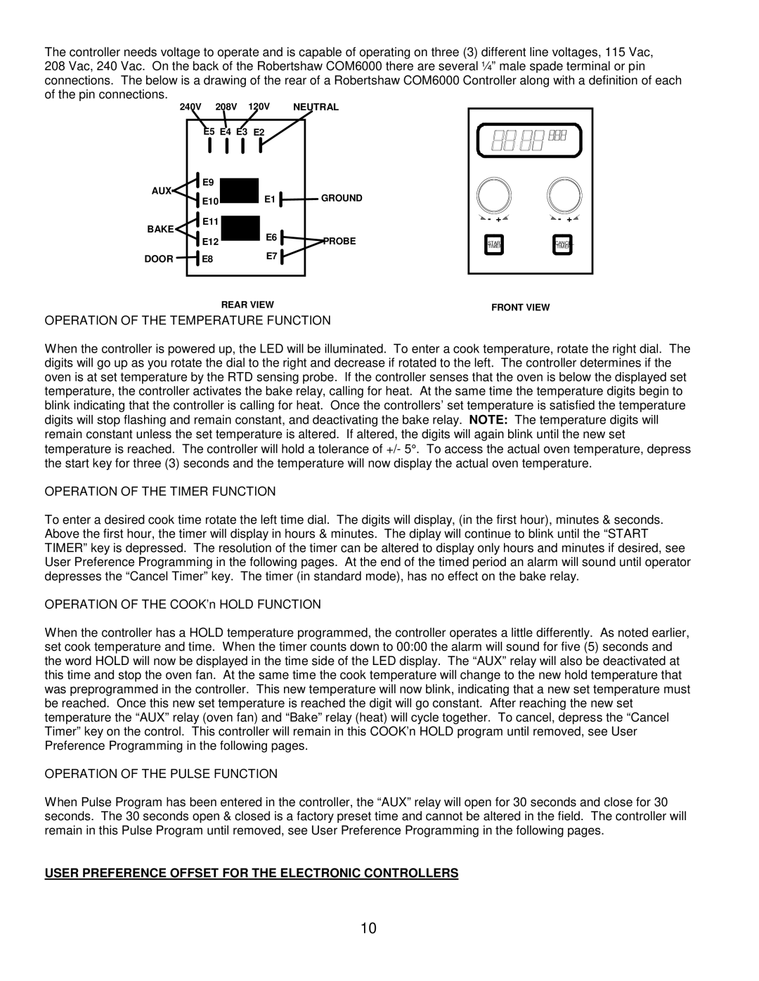 Garland MCO-GD-10E Operation of the Temperature Function, Operation of the Timer Function, Operation of the Pulse Function 