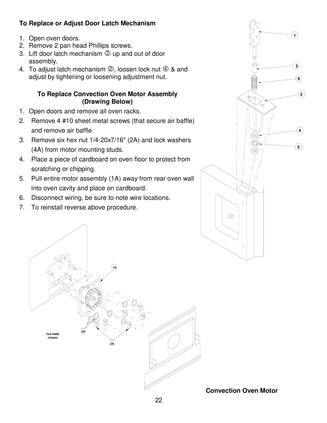 Garland MCO-GD-10E To Replace or Adjust Door Latch Mechanism, To Replace Convection Oven Motor Assembly Drawing Below 