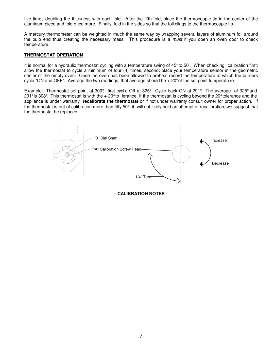 Garland MCO-GS-10E, MCO-GD-10M, MCO-GS-10M, MCO-GD-10E service manual Thermostat Operation, Calibration Notes 