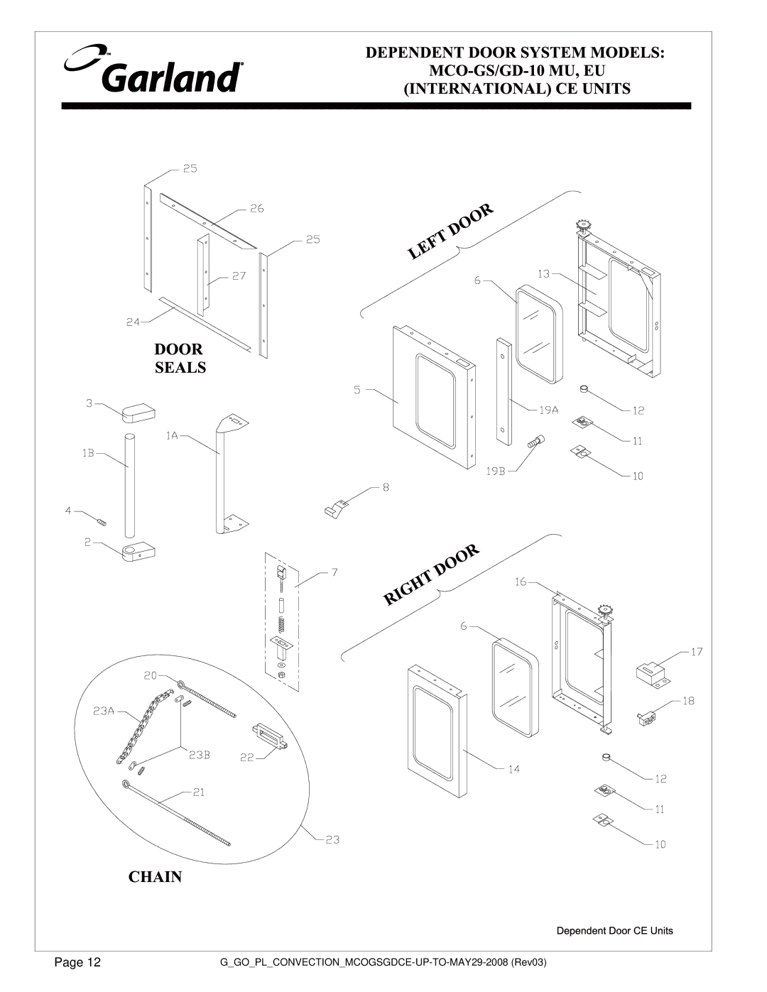 Garland MCO GS/GD-10 MU manual GGOPLCONVECTIONMCOGSGDCE-UP-TO-MAY29-2008 Rev03 