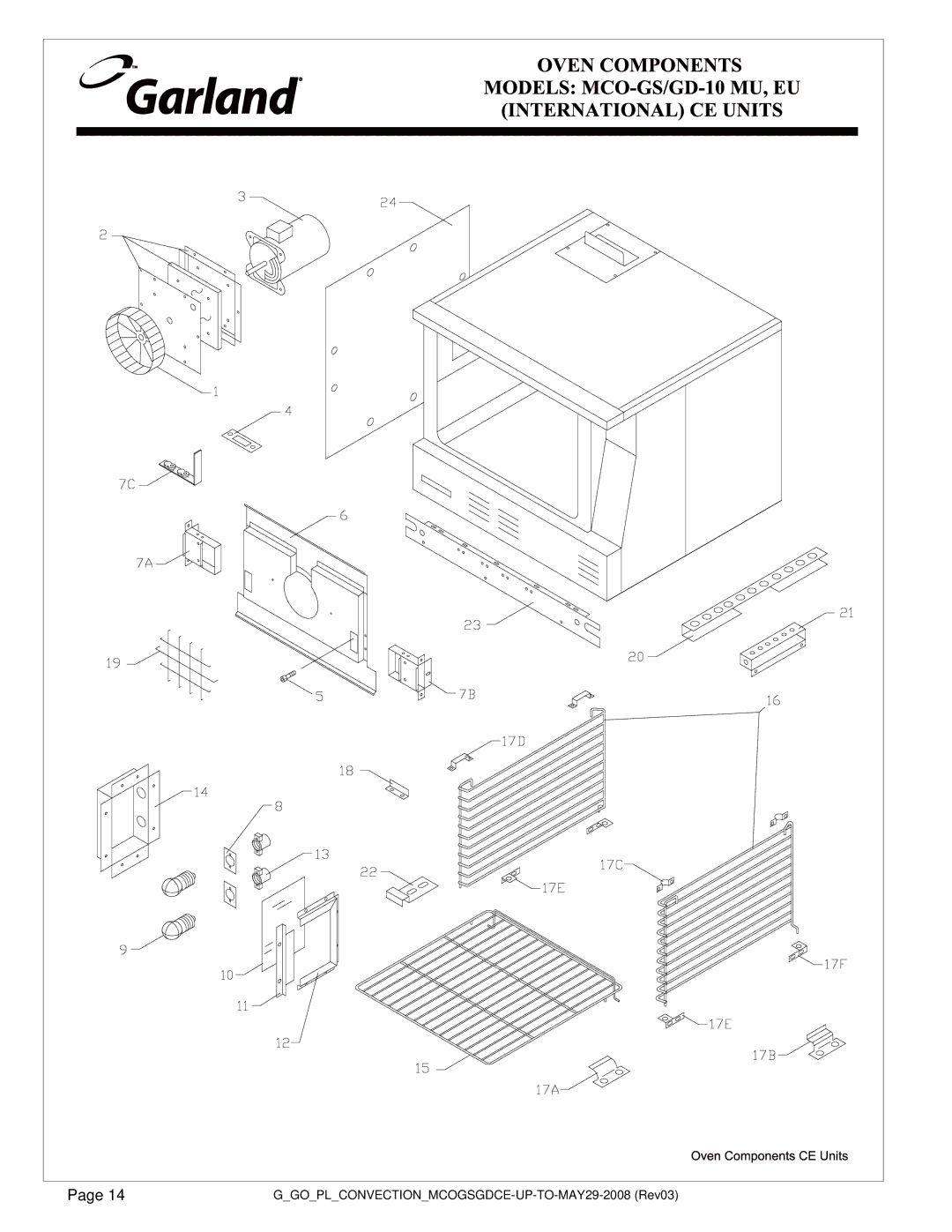 Garland MCO GS/GD-10 MU manual GGOPLCONVECTIONMCOGSGDCE-UP-TO-MAY29-2008 Rev03 