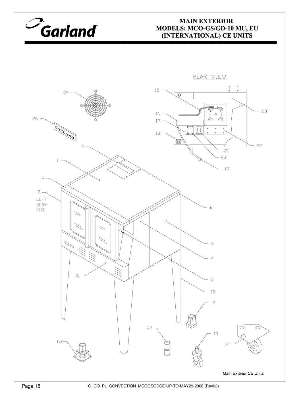 Garland MCO GS/GD-10 MU manual GGOPLCONVECTIONMCOGSGDCE-UP-TO-MAY29-2008 Rev03 