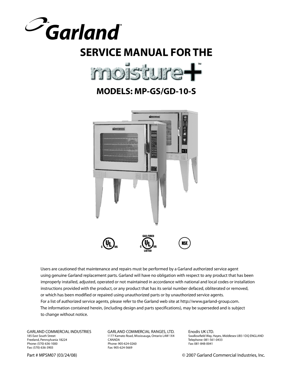 Garland MP-GD-10-S service manual Models MP-GS/GD-10-S 