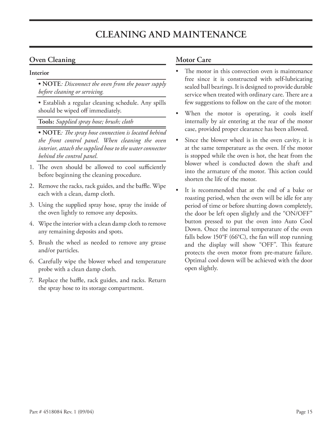 Garland MPOE5L operating instructions Motor Care, Interior 