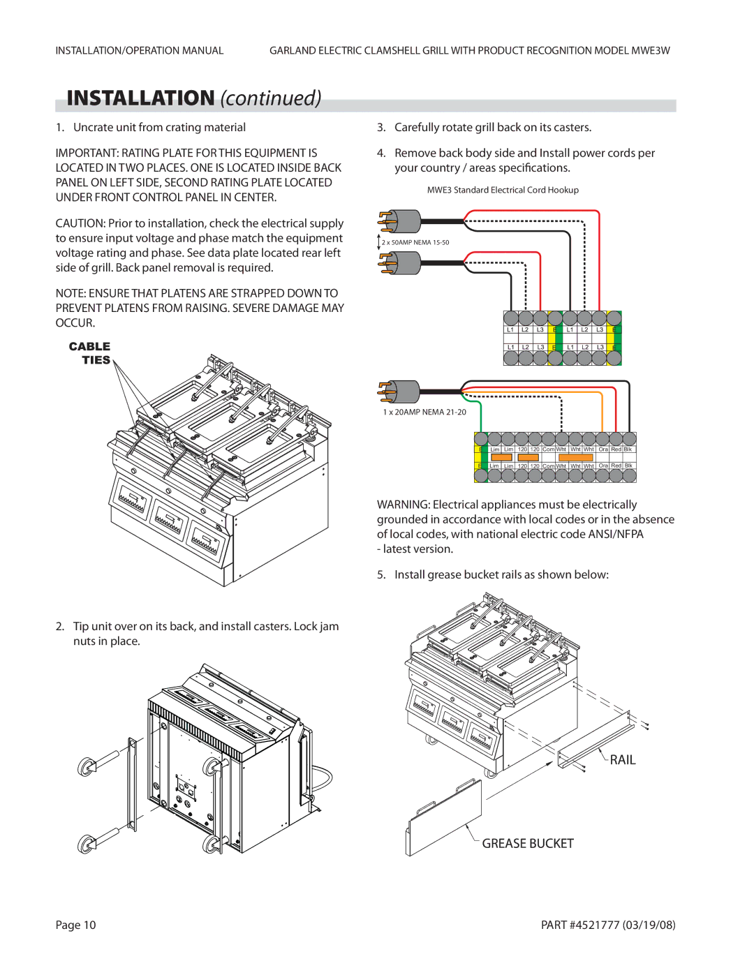 Garland MWE3W operation manual Installation, Uncrate unit from crating material 