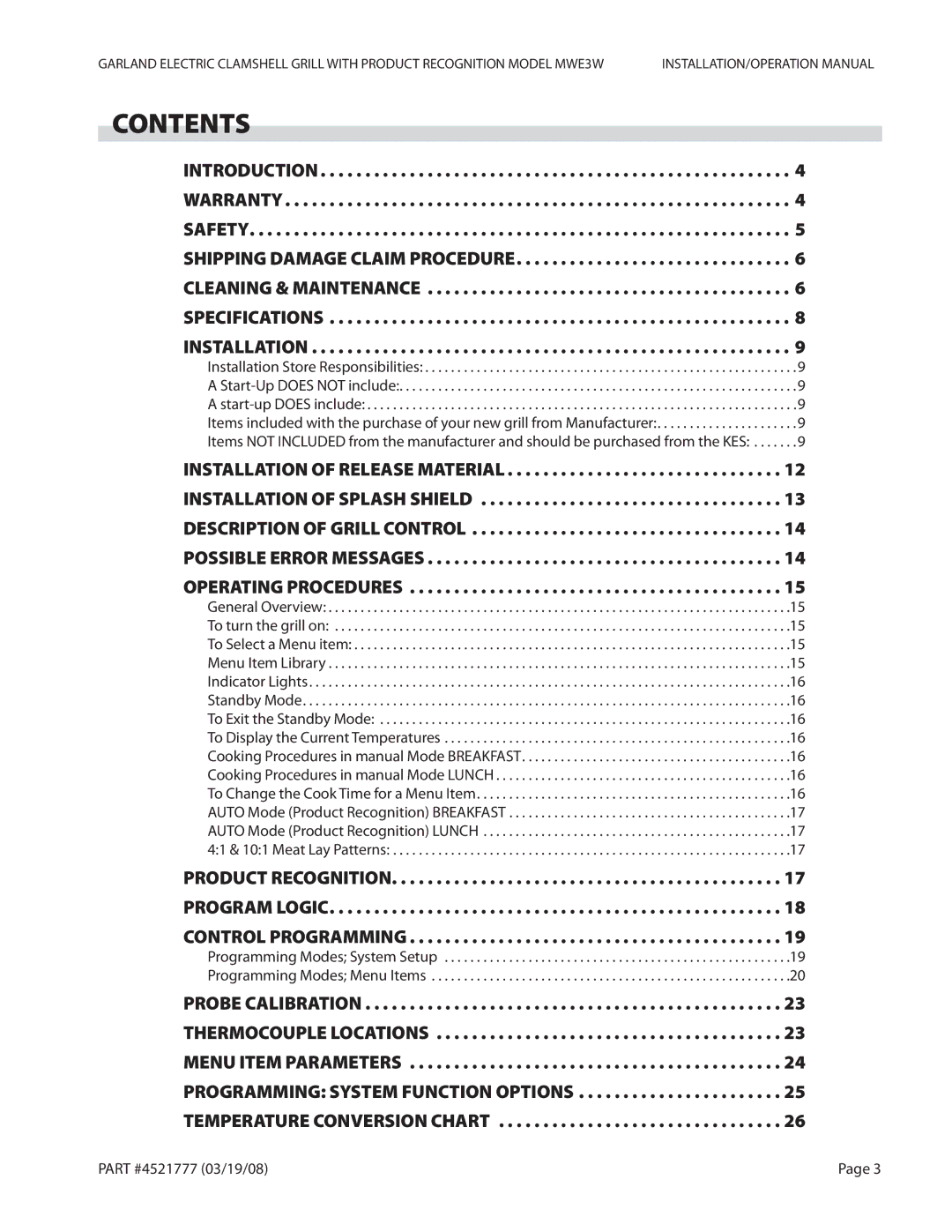 Garland MWE3W operation manual Contents 