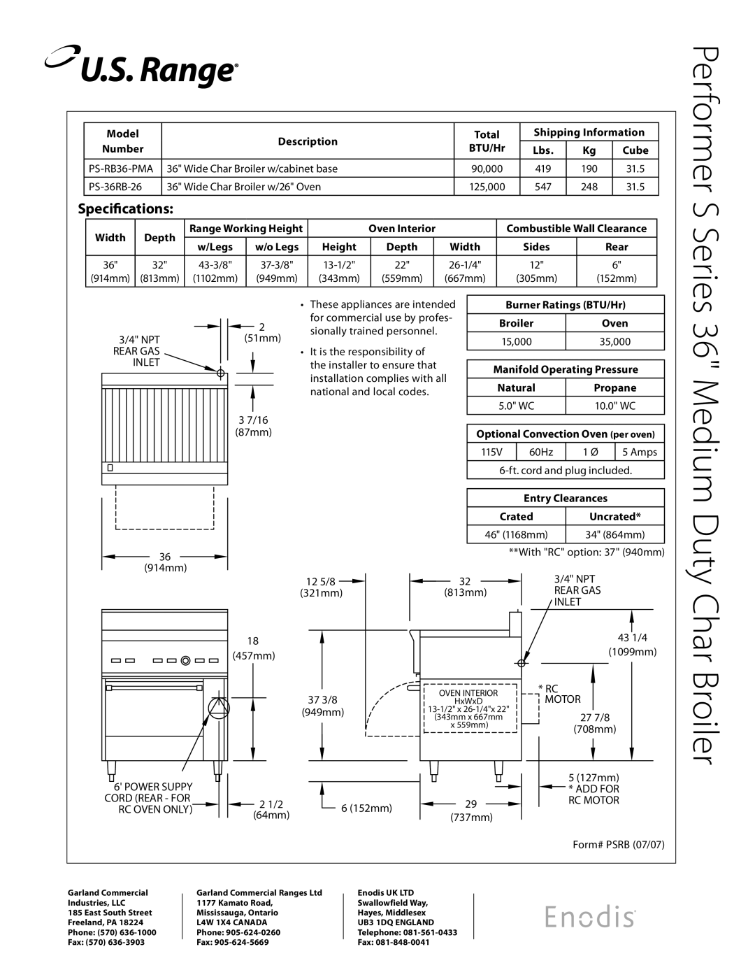 Garland PS-36RB-26 specifications Duty Char Broiler 