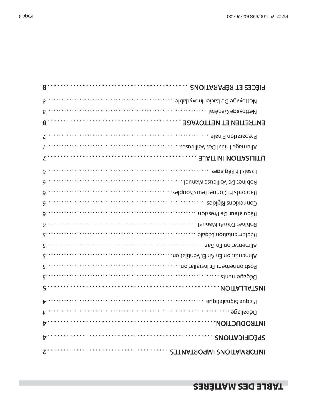 Garland Regal Series operation manual Matières DES Table, Installation, Introduction, Spécifications, Déballage 