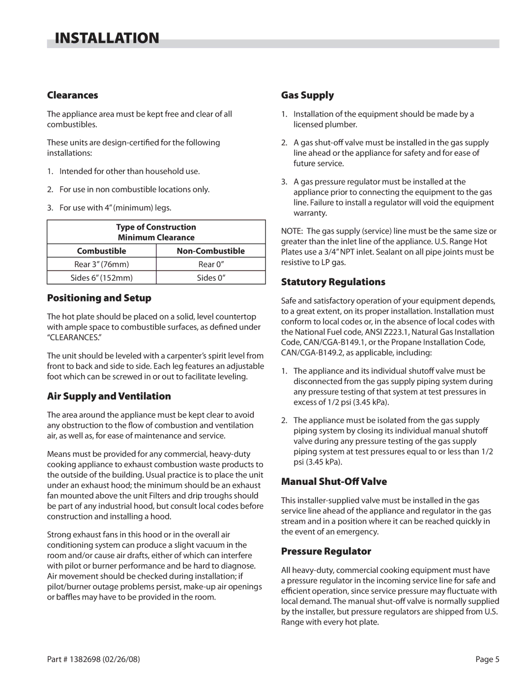 Garland Regal Series operation manual Installation 