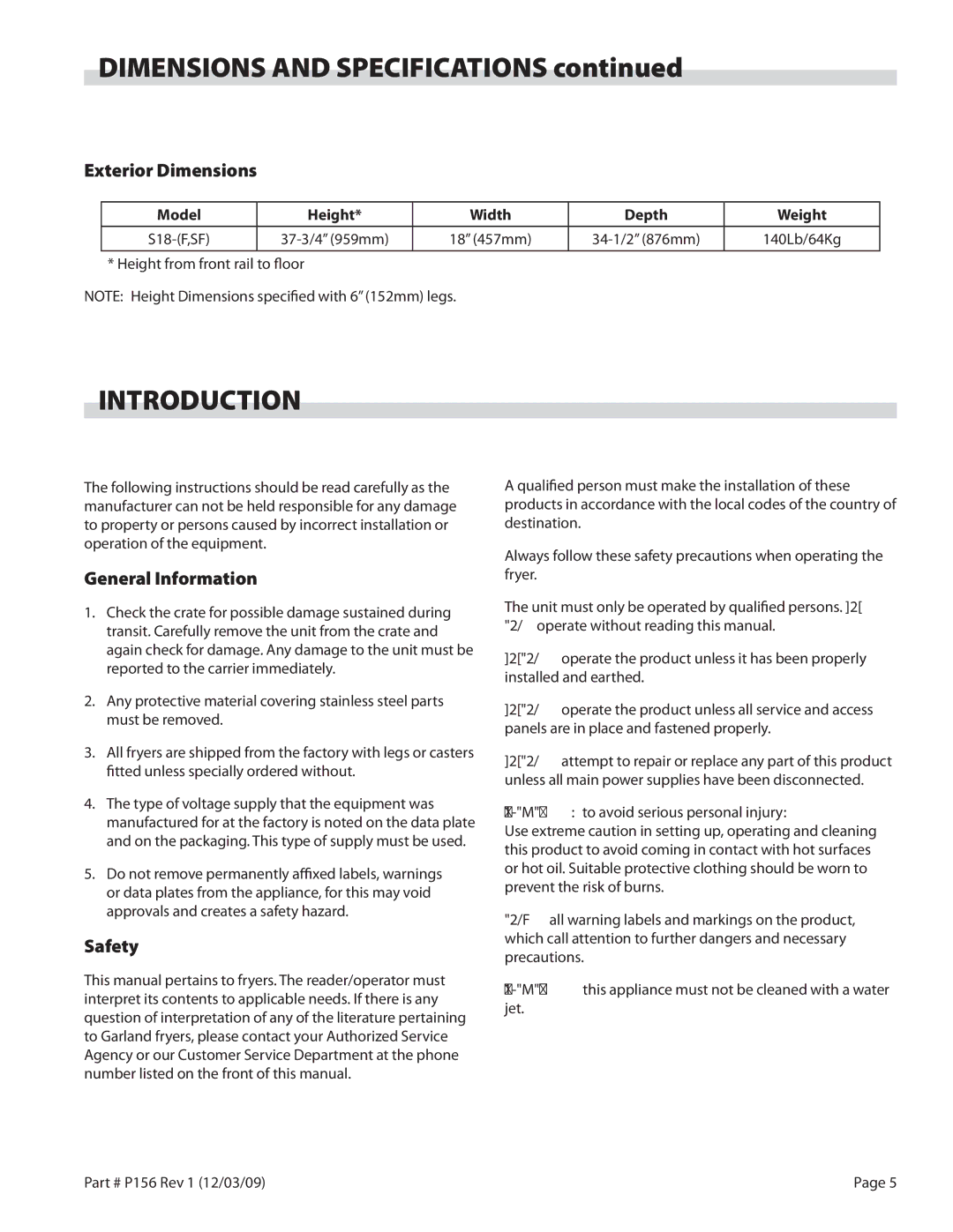 Garland S18-FS installation instructions Introduction, Exterior Dimensions, General Information, Safety 