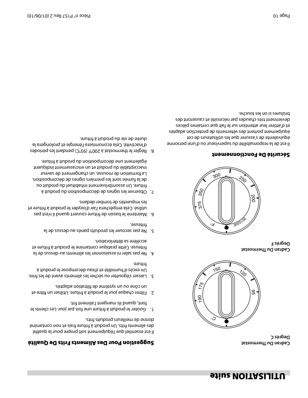 Garland S18SF operation manual Suite Utilisation, Qualité De Frits Aliments Des Pour Suggestion, Fonctionnement De Sécurité 