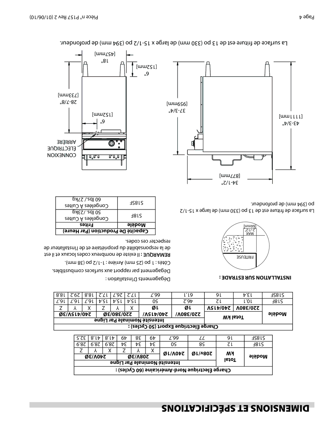 Garland S18SF Spécifications ET Dimensions, Frites Modèle Heure Par Production De Capacité, Estrade SUR Installation 