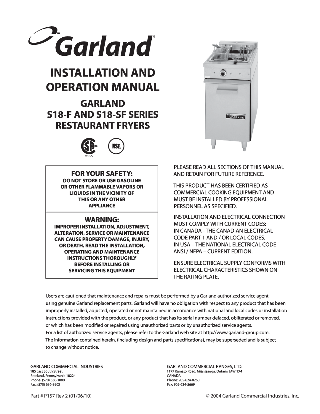 Garland S18SF operation manual GARLAND S18-FAND S18-SFSERIES RESTAURANT FRYERS 