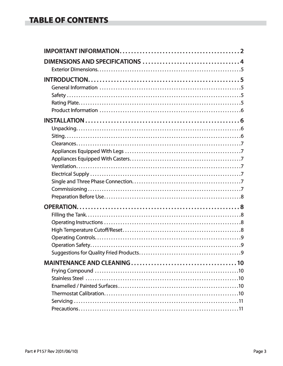 Garland S18SF operation manual Table Of Contents 