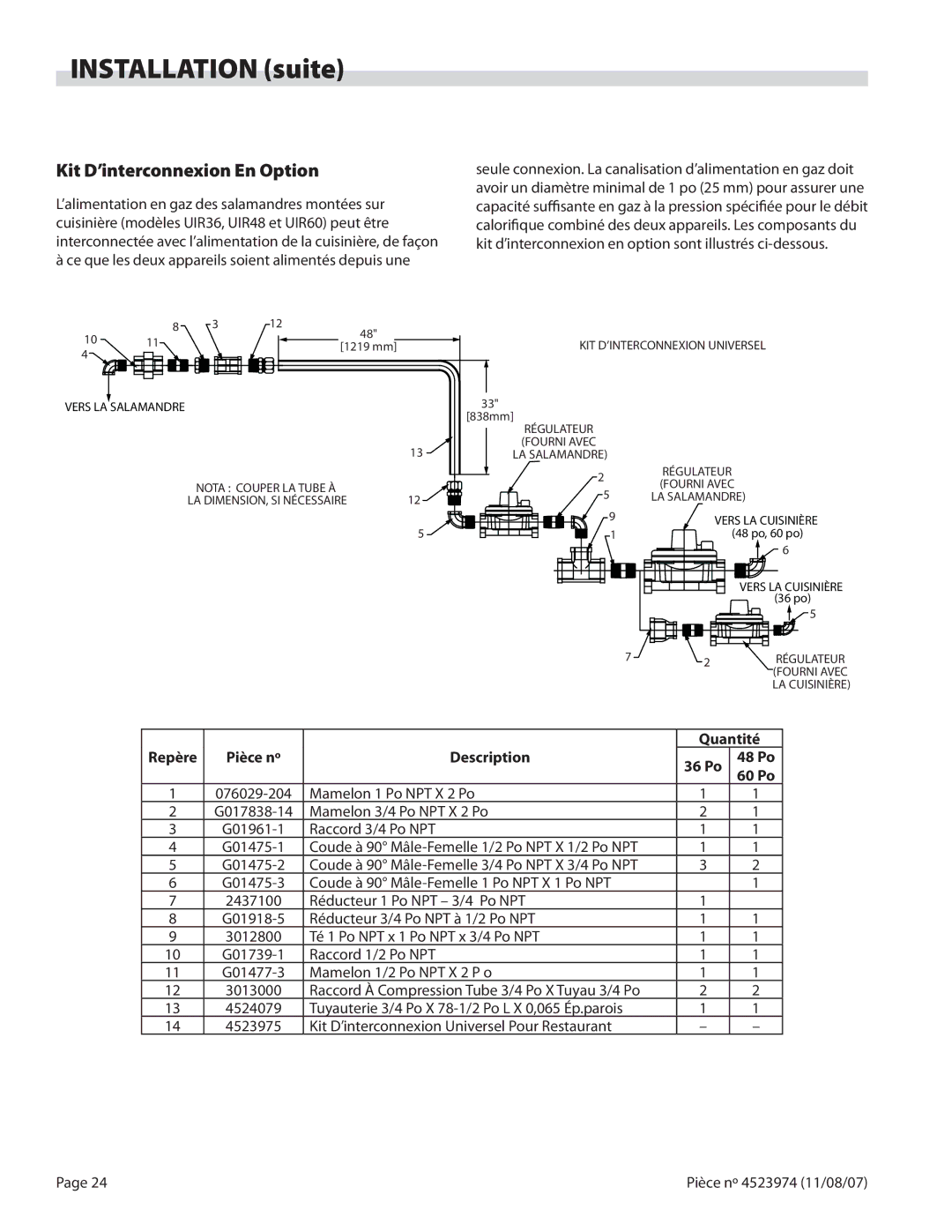 Garland Salamander Broiler service manual Kit D’interconnexion En Option, Régulateur Fourni Avec LA Salamandre 