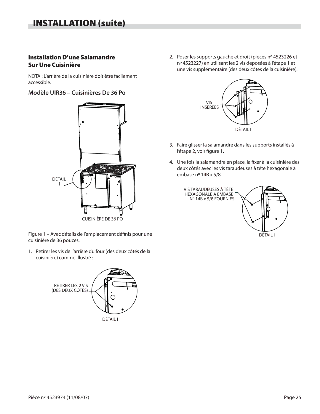 Garland Salamander Broiler Installation D’une Salamandre Sur Une Cuisinière, Modèle UIR36 Cuisinières De 36 Po 