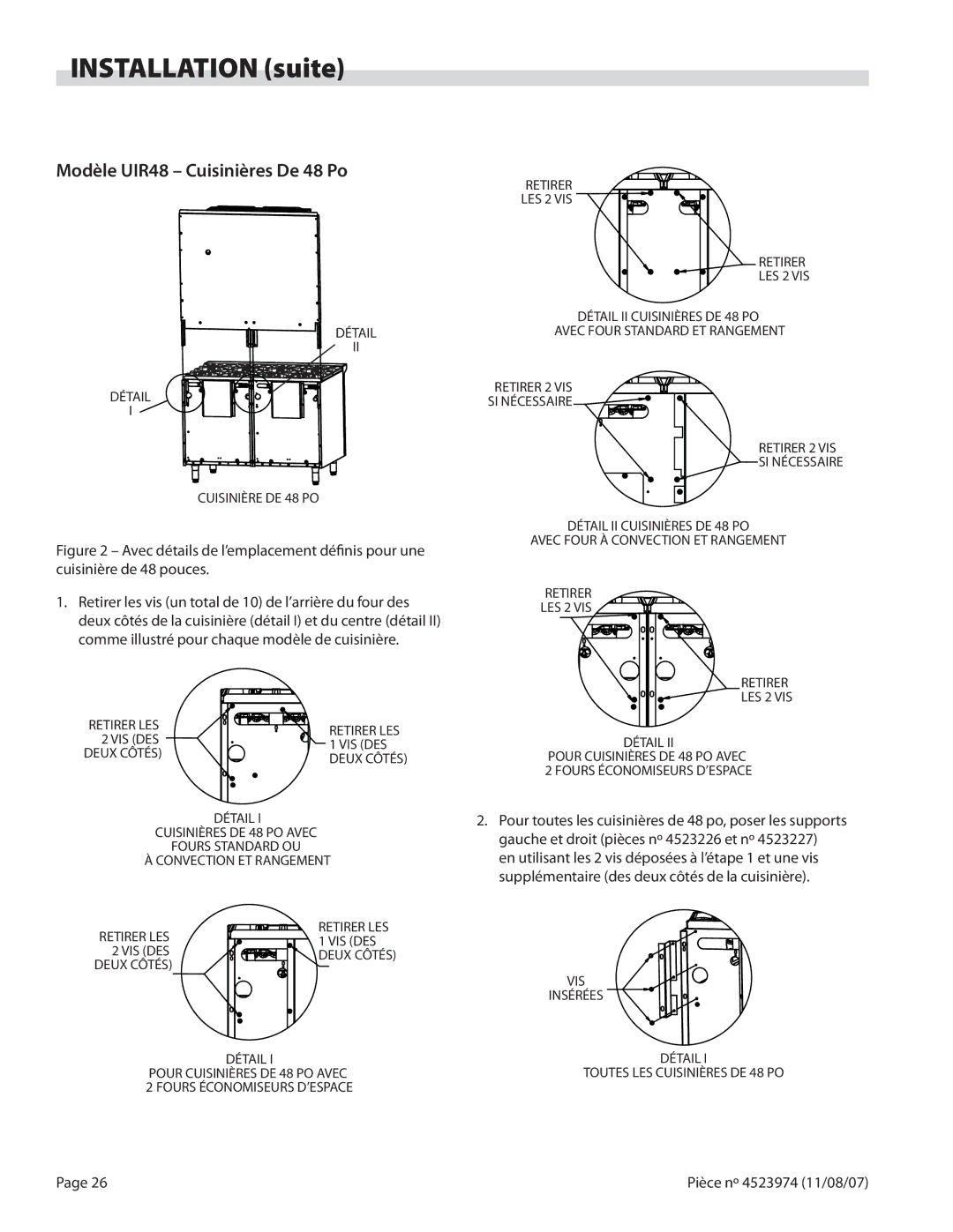 Garland Salamander Broiler service manual Modèle UIR48 Cuisinières De 48 Po, Détail Cuisinière DE 48 PO, Vis Des, Retirer 