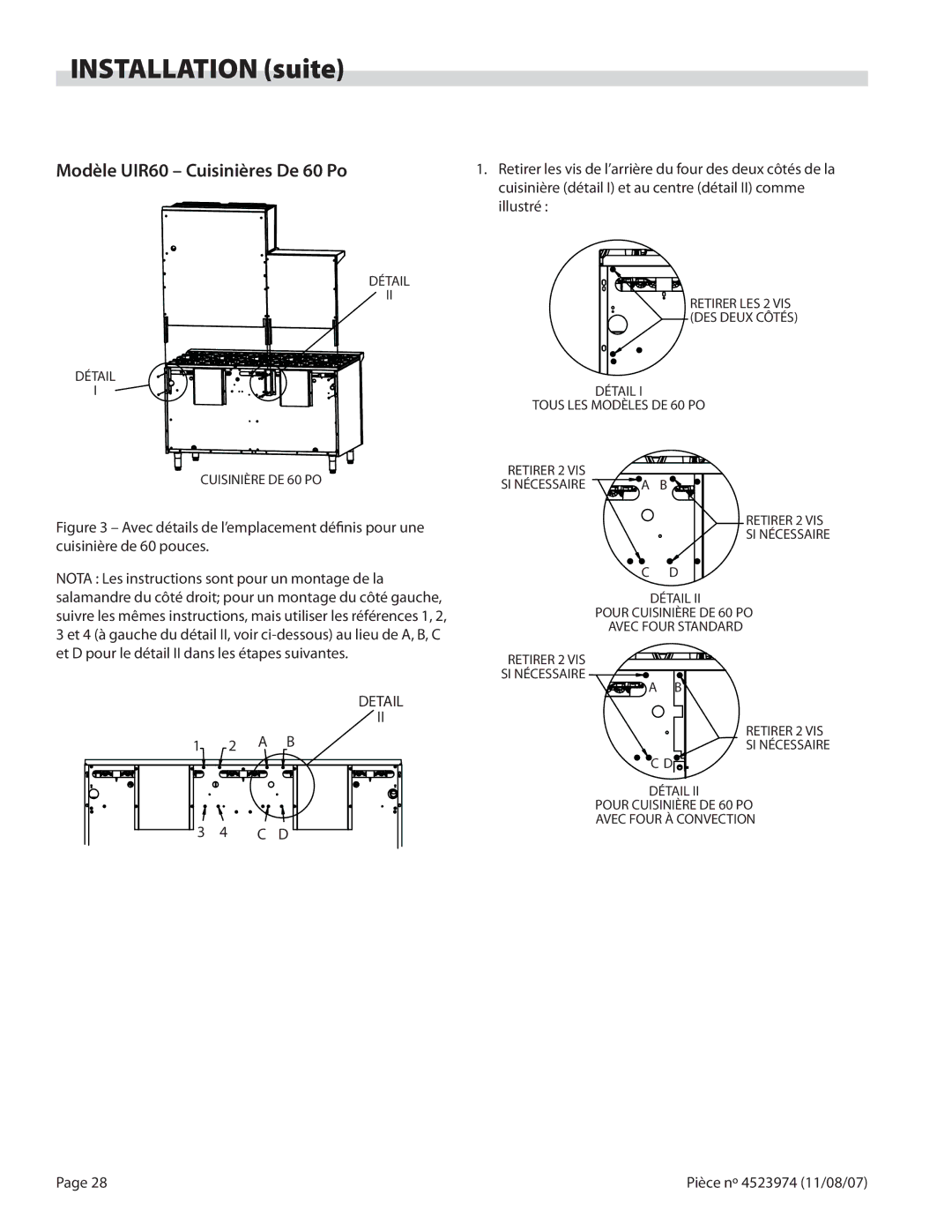 Garland Salamander Broiler Modèle UIR60 Cuisinières De 60 Po, Détail Tous LES Modèles DE 60 PO Cuisinière DE 60 PO 