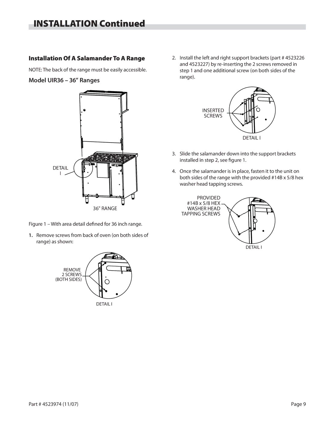 Garland Salamander Broiler service manual Remove, Detail 