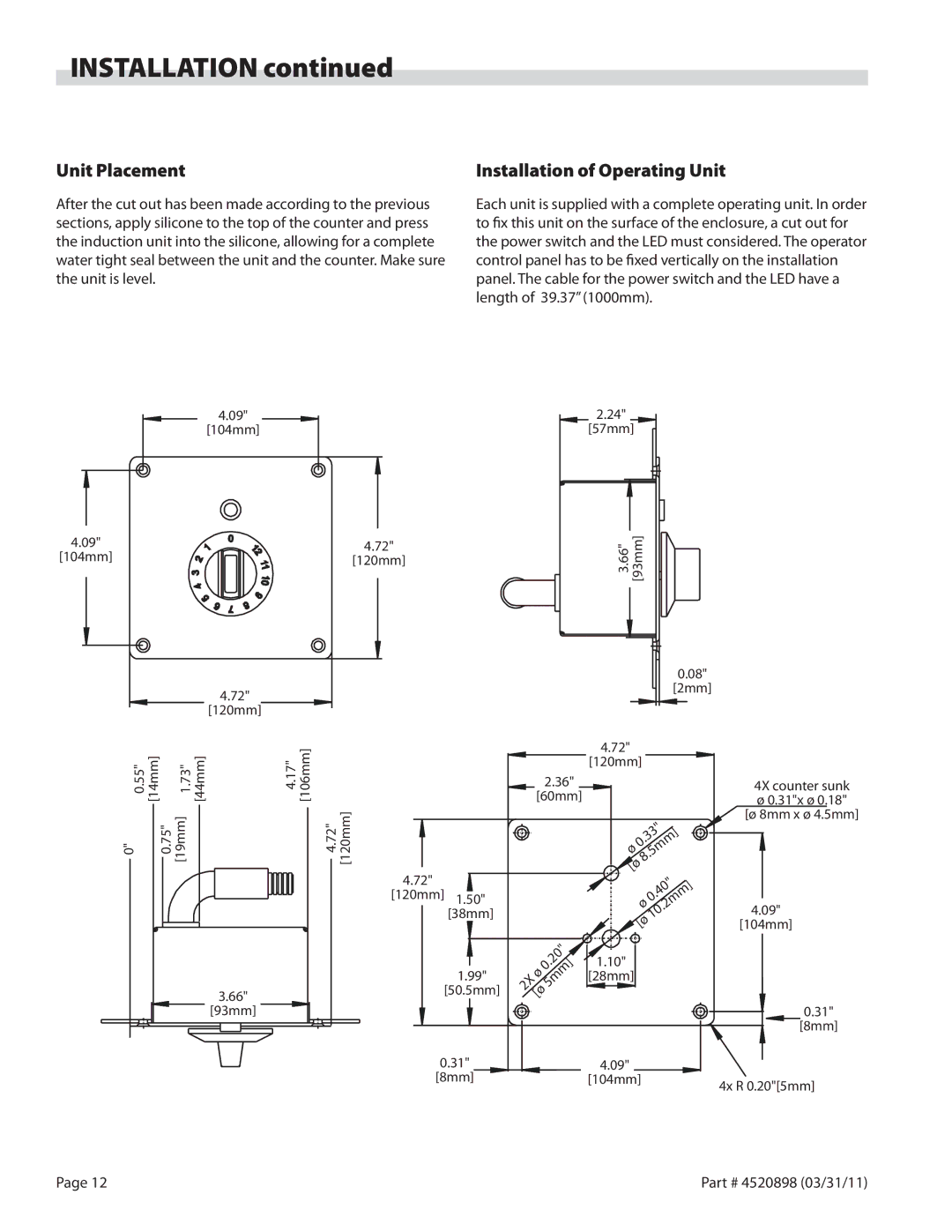 Garland SH/WO/IN 3500, SH/IN 5000, SH/WO/IN 5000, SH/IN 3500, SH/WO/IN 8000 Unit Placement, Installation of Operating Unit 