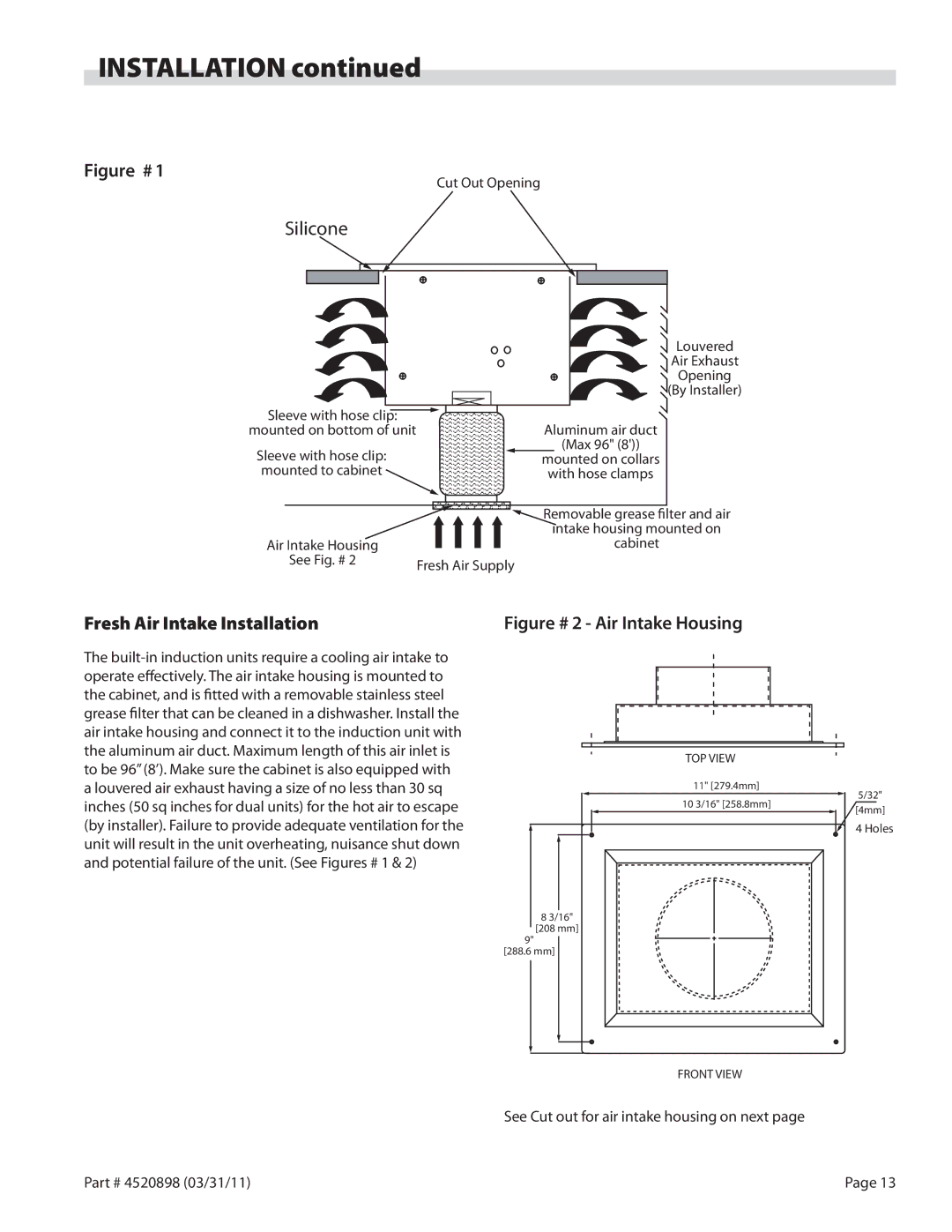 Garland SH/IN 5000, SH/WO/IN 3500, SH/WO/IN 5000, SH/IN 3500, SH/WO/IN 8000 Figure #, Fresh Air Intake Installation 