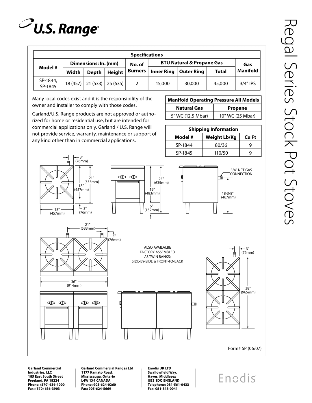 Garland SP-1845 specifications Stoves, Regal Series, Stock Pot 