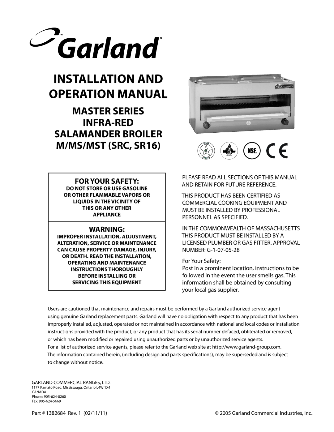 Garland SRC, SR16 operation manual Master Series INFRA-RED 