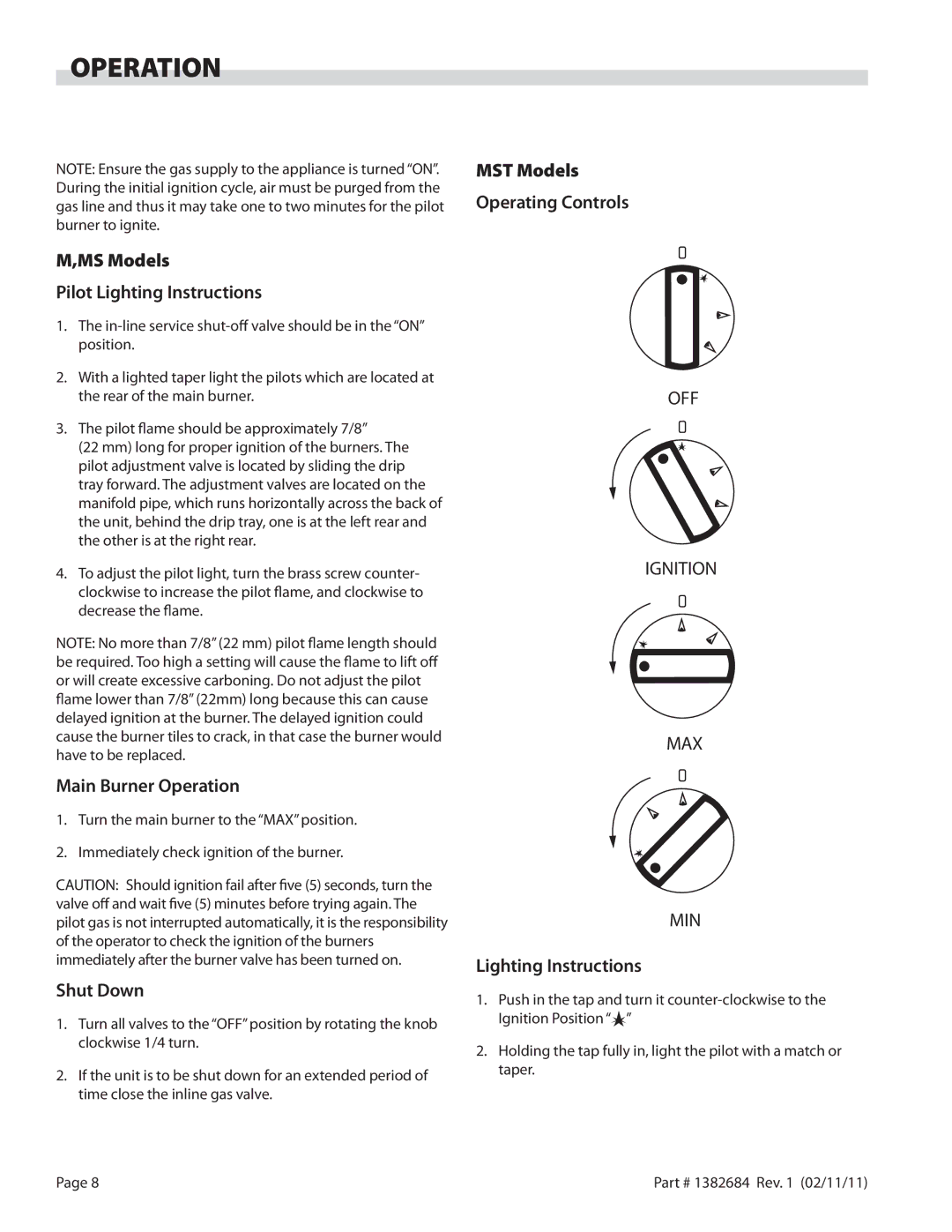 Garland SR16, SRC operation manual Operation 