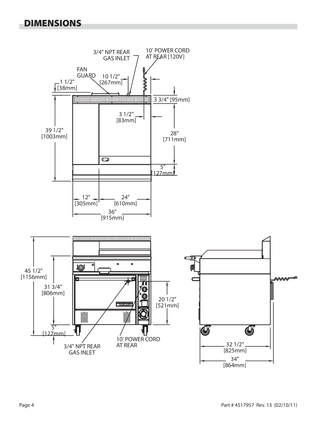 Garland STW286A operation manual Dimensions, FAN Guard 