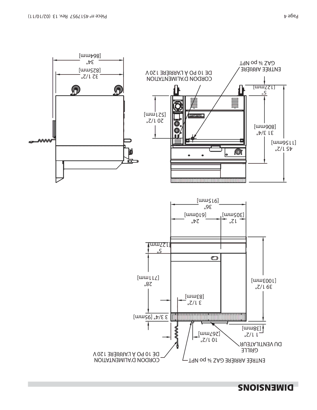 Garland STW286A operation manual Dimensions, Dalimentation Cordon 