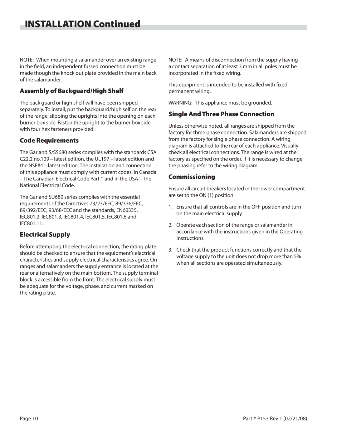 Garland SU680, SS680 operation manual Installation 