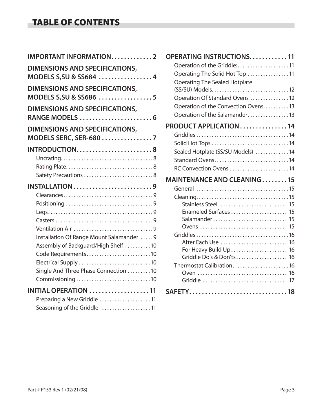 Garland SU680, SS680 operation manual Table of Contents 