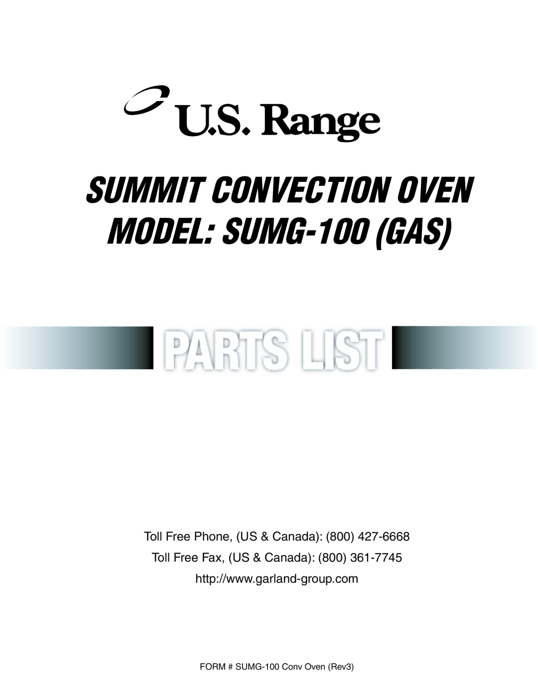 Garland SUMG-100 (GAS) manual Model SUMG-100 GAS 