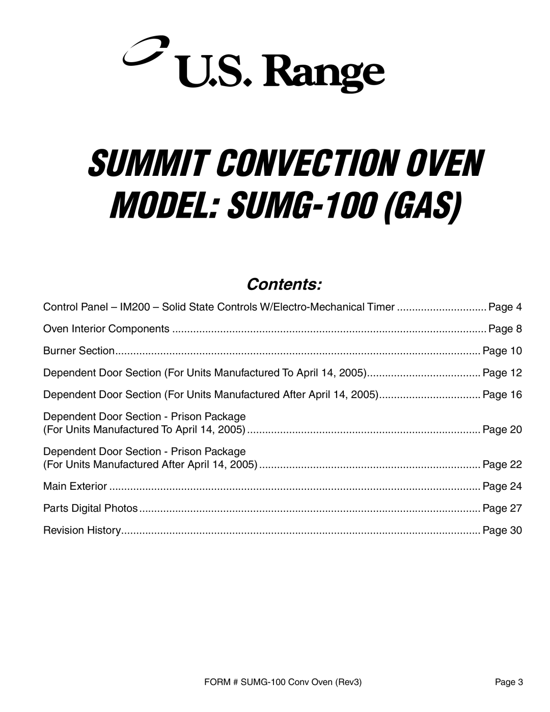 Garland SUMG-100 (GAS) manual Contents 