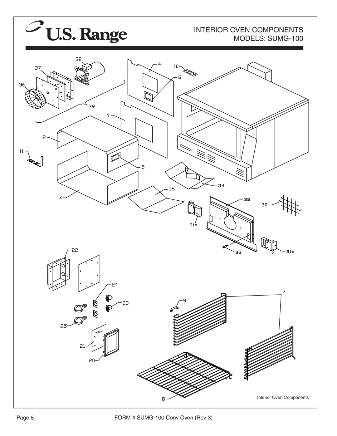 Garland SUMG-100 (GAS) manual Interior Oven Components 