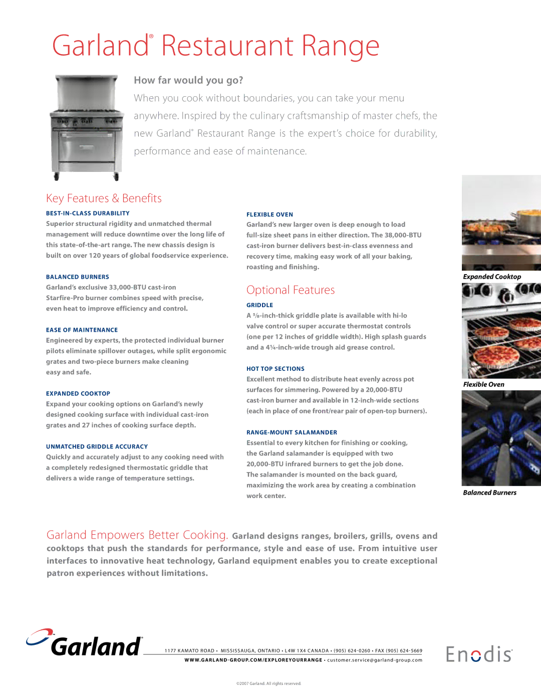 Garland TM manual Garland Restaurant Range, Key Features & Benefits, Optional Features, How far would you go? 