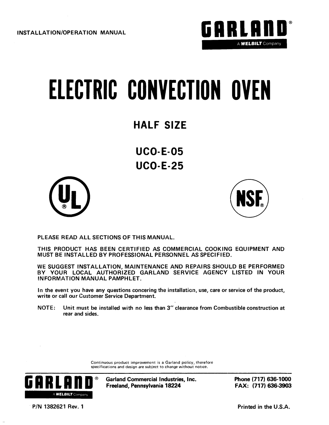 Garland UCO-E-25, UCO-E-05 manual 