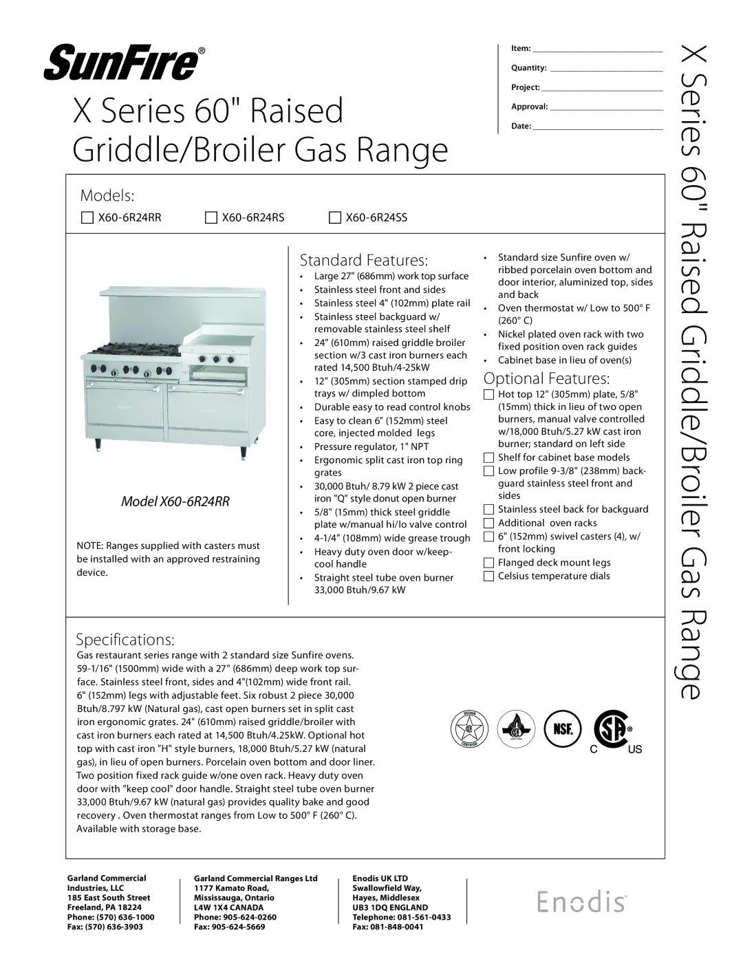 Garland X60-6R24SS, X60-6R24RS specifications Series, Range 