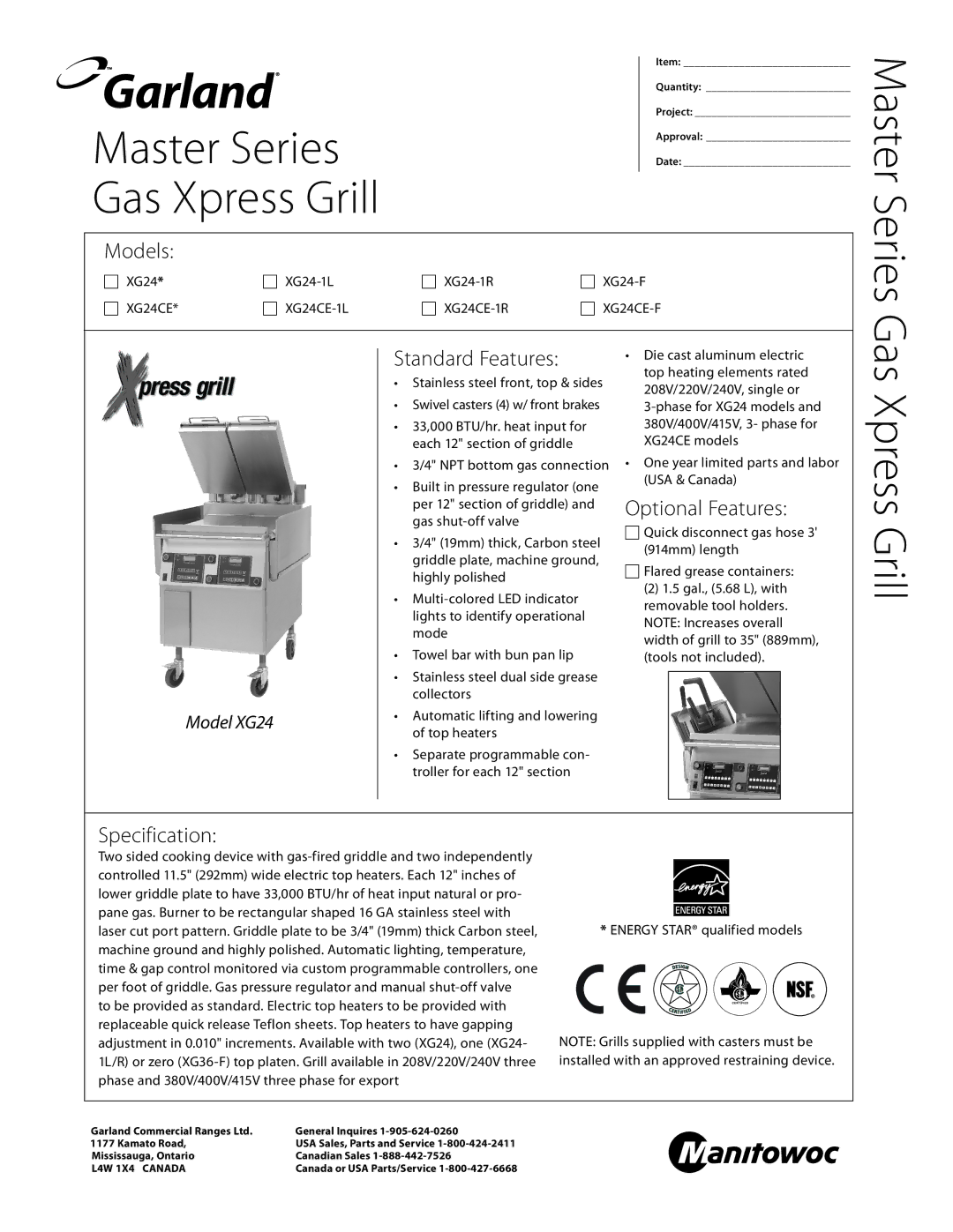 Garland XG24CE-1L, XG24-F, XG24CE-1R, XG24-1L, XG24*, XG24CE*, XG24CE-F, XG24-1R manual Master, Gas Xpress Grill 